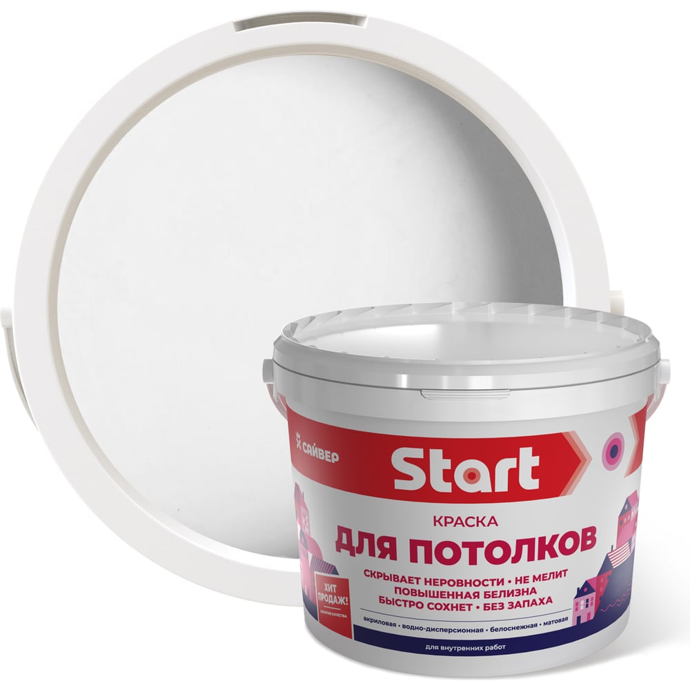 Изображение товара Краска для потолков Start 14 кг быстросохнущая матовая белая для внутренних работ