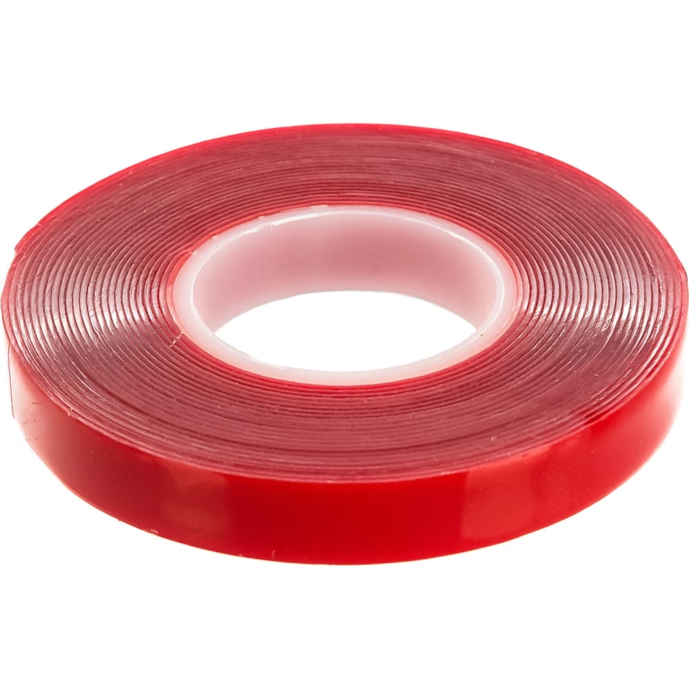 фото Акриловая двусторонняя клейкая лента stekker 0,8х12мм, длина 5м, прозрачный, красная подложка 39145