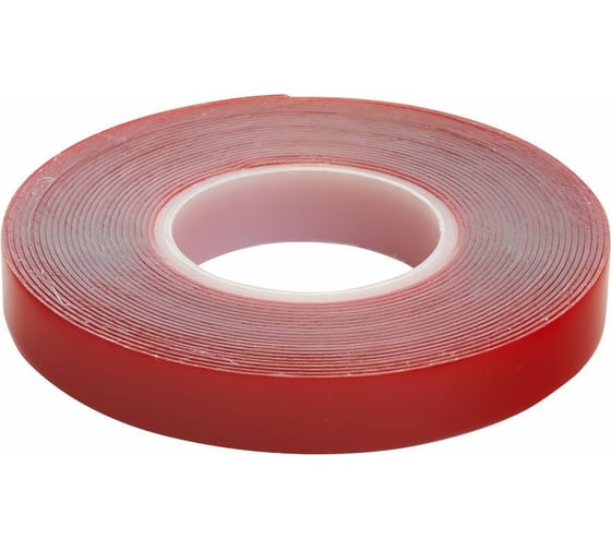 Изображение товара Акриловая двусторонняя клейкая лента STEKKER 0,8х12 мм, длина 5 м, прозрачный, красная подложка 39145