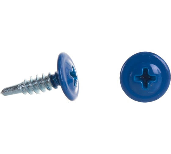 Изображение товара Саморезы с пресс-шайбой Госкреп со сверлом 4,2х16мм синие RAL5005 35 шт., подвес 1-0017460