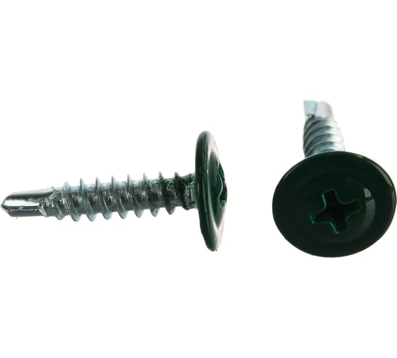 Изображение товара Саморезы с пресс-шайбой Госкреп со сверлом 4,2х19мм зеленые RAL6005 30 шт., подвес 1-0017480