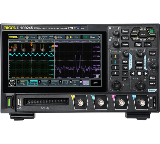 Изображение товара Осциллограф цифровой Rigol 125 МГц, АЦП 12 бит, 4 аналоговых канала, 16 цифровых, встроенный генератор сигналов DHO914S