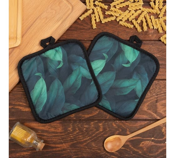 Изображение товара Кухонный набор Этель 2 пр. "Листья" прих. 17х17 см, 100% п/э 7505030