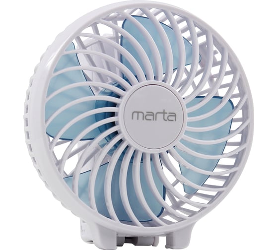 Изображение товара Портативный вентилятор MARTA MT-FN2546 емкость аккумулятора 1800 мА/ч, белый/голубой 39937