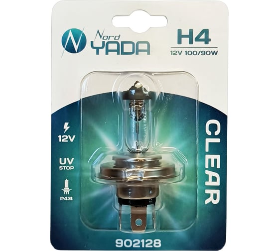 Изображение товара Лампа Nord-Yada H4 12V 100/90W P43t CLEAR 1шт, блистер TM Nord YADA 902128