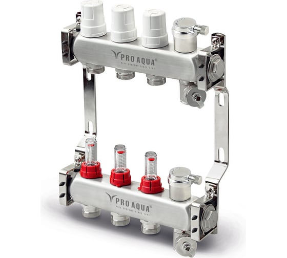 Изображение товара Коллекторный блок с расходомерами и автоматическими воздухоотводчиками PRO AQUA ШК 7 выходов, 430 V500MB.AV.07b
