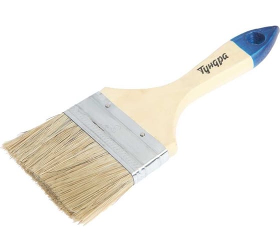 Изображение товара Кисть ТУНДРА плоская натуральная щетина, деревянная ручка, 3", 75 мм 881506