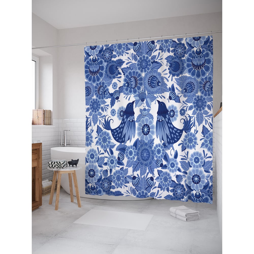 Изображение товара Фотоштора для ванной JOYARTY МУЛЬТИ 180x200 водоотталкивающая с рисунком птицы