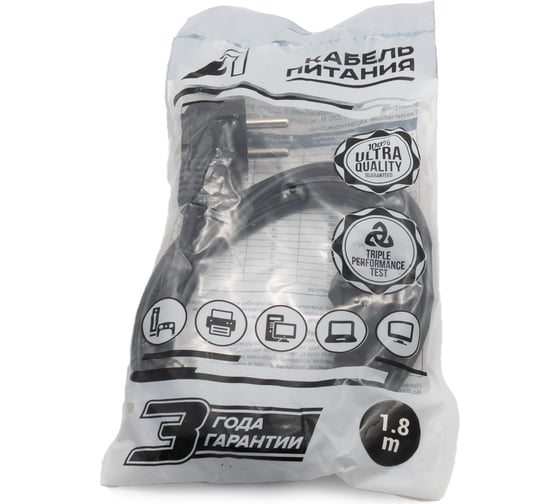 Изображение товара Кабель питания A1 1.8 м., CEE 7/7 - С13, 3x0.5 мм², 1300 Вт., черный A1-PC05-EU-C13-1.8M