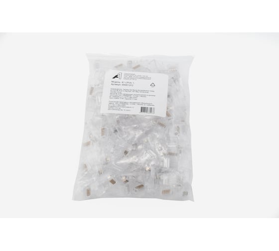 Изображение товара Коннектор A1 RJ-45, 6 кат., 8p8c, 30 мкм, универсальный, для одножильного и многожильного кабеля, упаковка/100 шт A1-LPU6-1