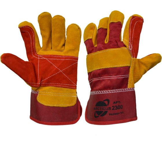 Изображение товара Перчатки комбинированные из желтого спилка КРС ARCTICUS с х/б красной, усиление ладони, больш. и указат.пальцах спилком, подкладка, крага, размер 11 2300-111