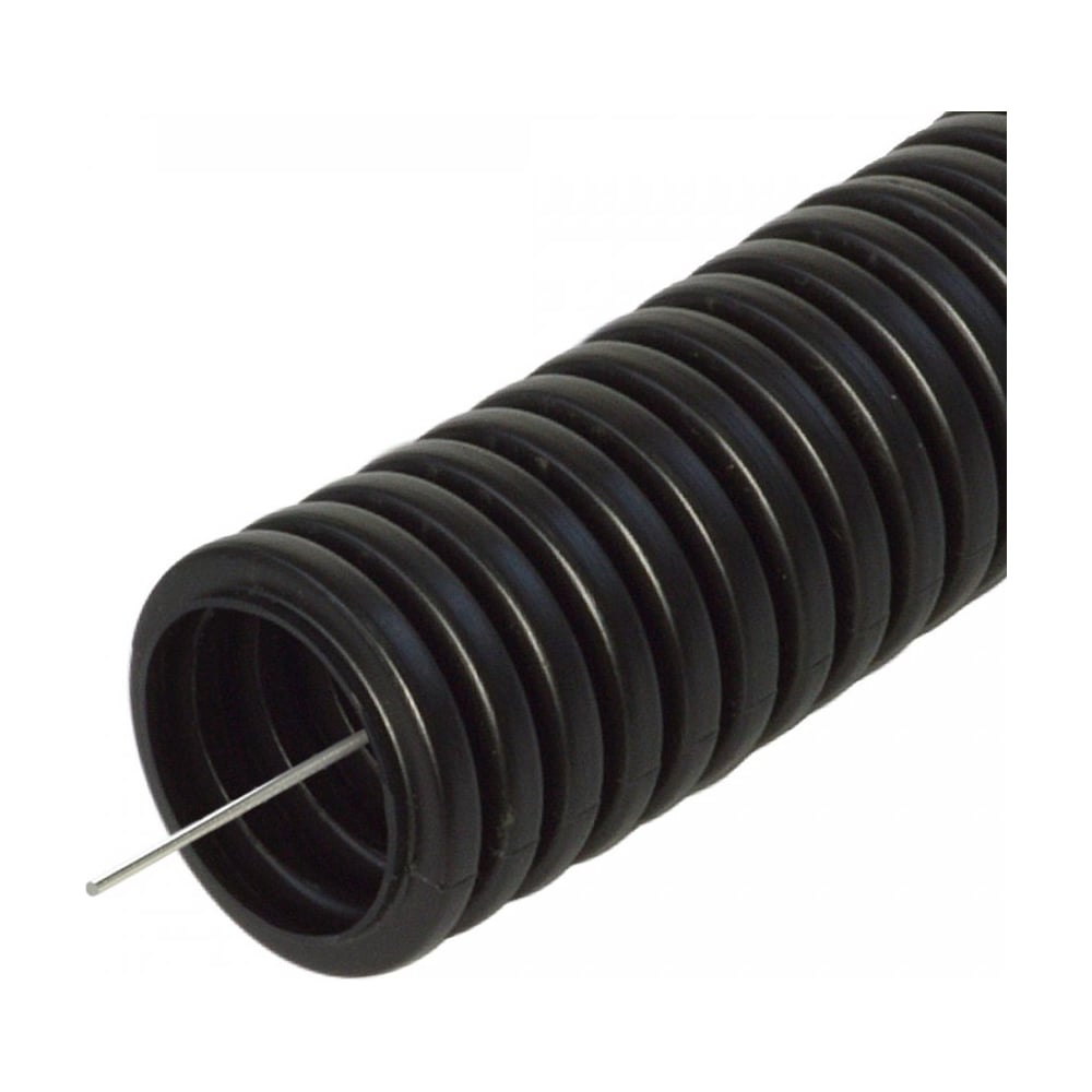 Изображение товара Гибкая гофрированная труба Промрукав 350 Н безгалогенная для прокладки кабелей черная 10м