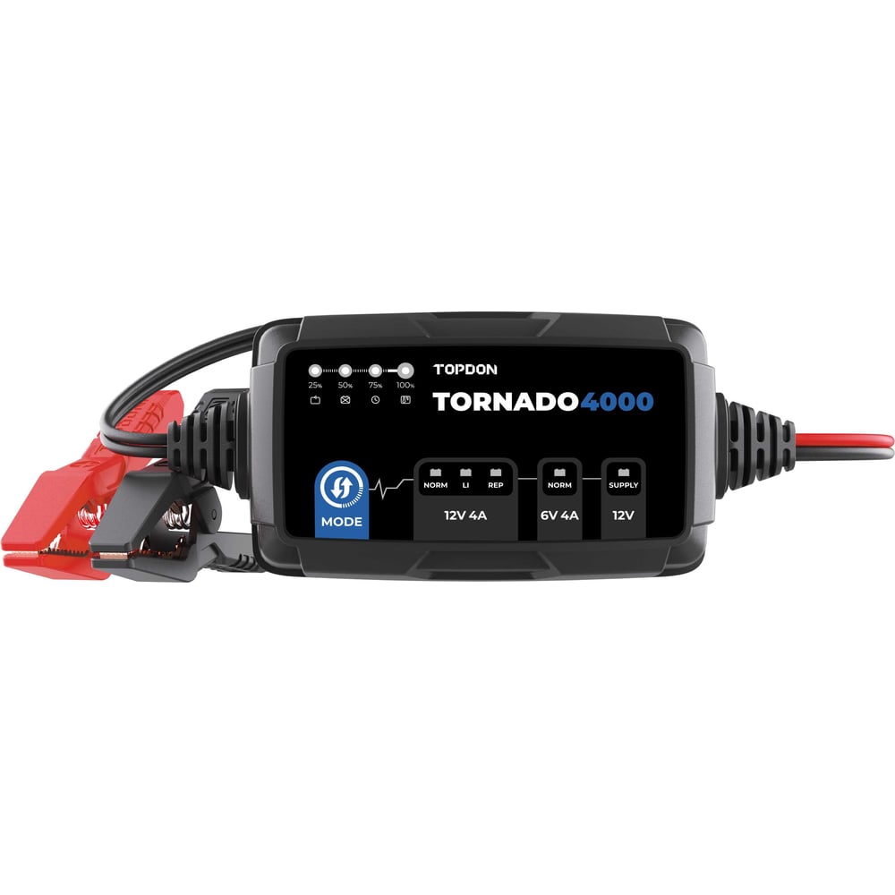 Изображение товара Умное зарядное устройство Topdon Tornado4000 для автомобиля 120 А*ч автоматическая