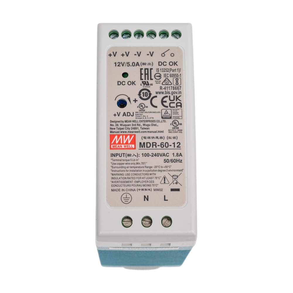 Изображение товара Источник питания Mean Well AC/DC MDR-60-12 60 Вт для промышленной и бытовой эксплуатации