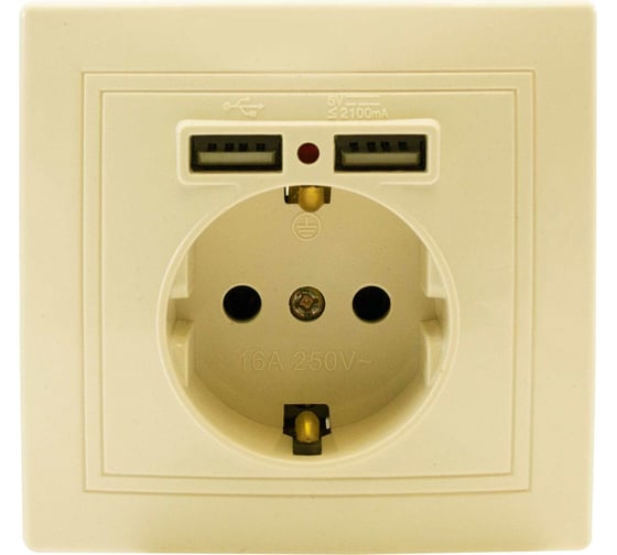 Изображение товара Розетка 1 гнездо Jilion с заземлением с USB, бежевый 9533167