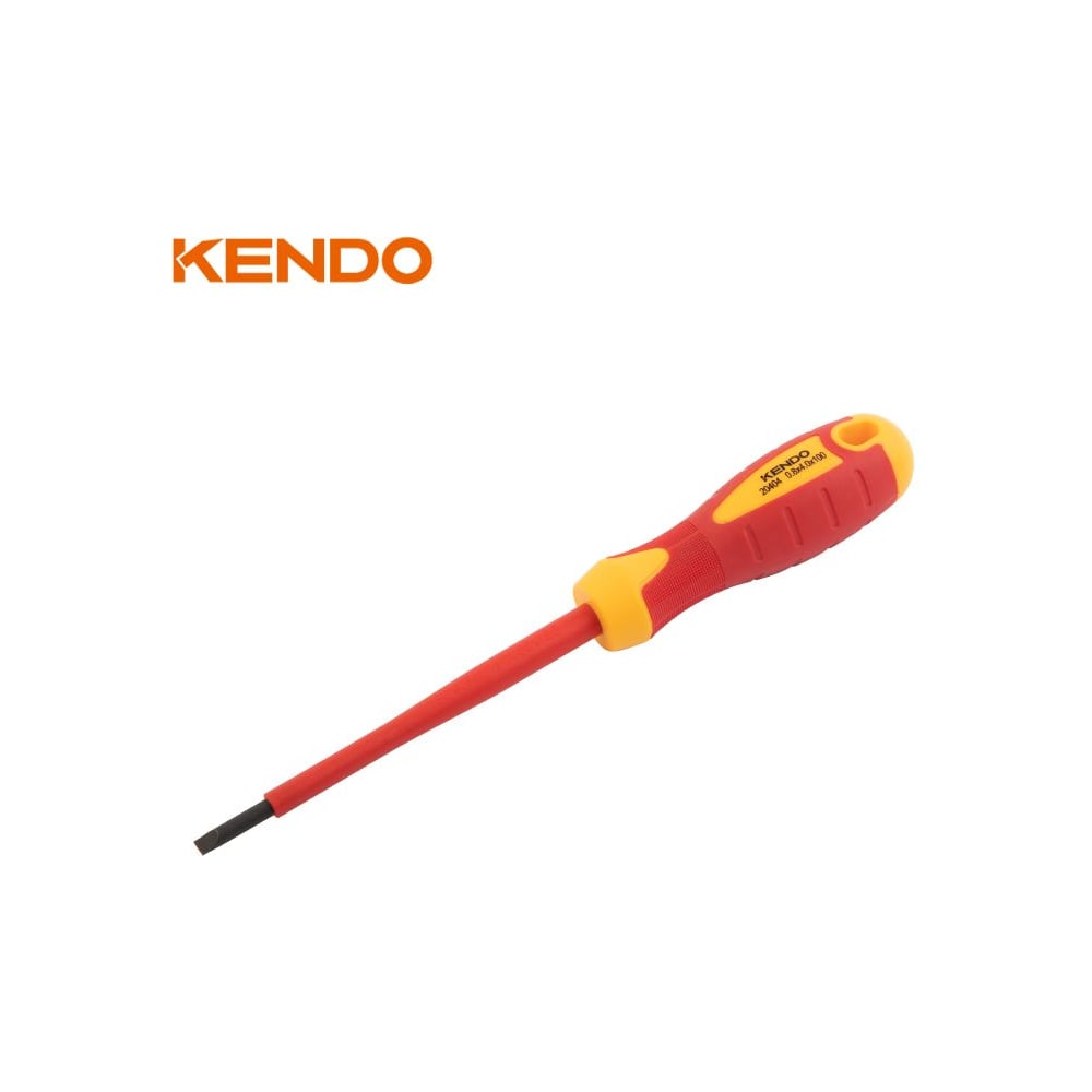 Изображение товара Диэлектрическая шлицевая отвертка KENDO VDE SL2.5x75 мм для электромонтажных работ