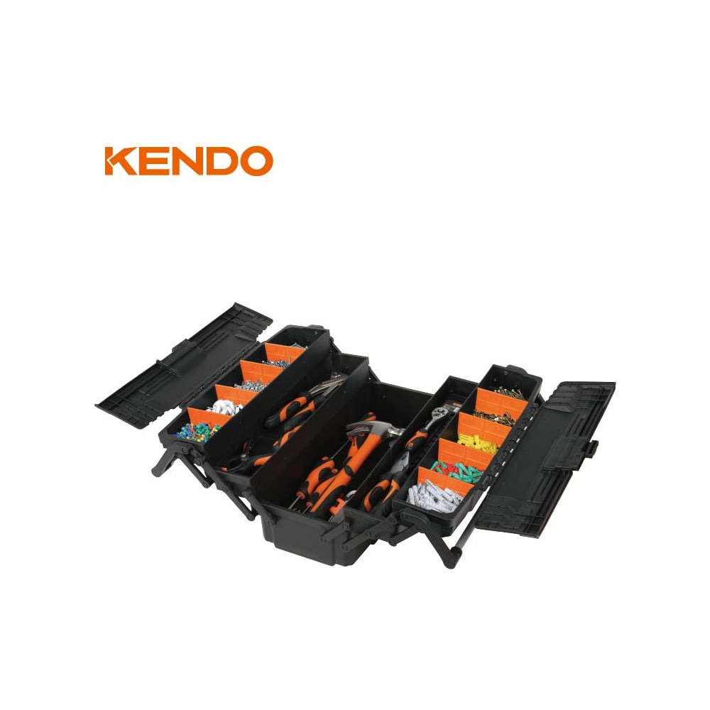 Изображение товара Ящик для инструментов KENDO 5 л с выдвижными секциями и органайзером черный