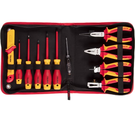 Изображение товара Набор диэлектрических инструментов TOLSEN 11 предметов, в футляре на молнии V83411