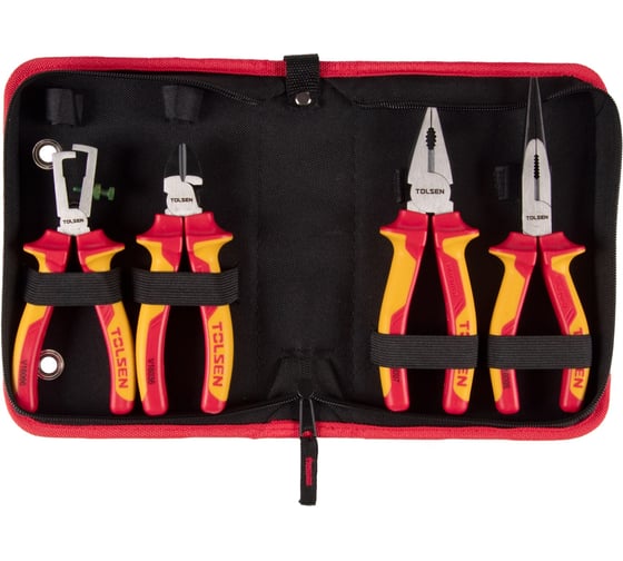 Изображение товара Набор диэлектрических пассатижей и бокорезов TOLSEN 4 предмета, в футляре на молнии V83204