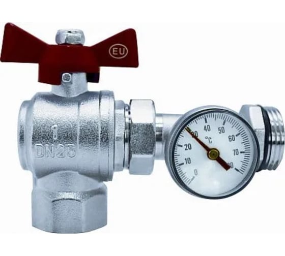 Изображение товара Кран шаровой KROMWELL угловой, коллекторный, с термометром, 1 1/4" EU.ST6043060 114