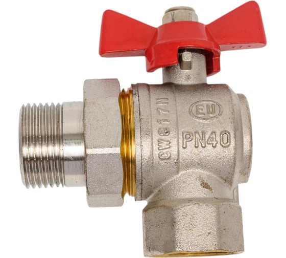 Изображение товара Кран шаровой EUROS Grand угловой, с американкой, ручка-бабочка, 1" ВР-НР EU.ST1288050 1