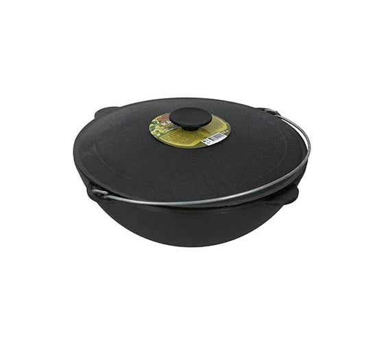 Изображение товара Казан чугунный с крышкой и дужкой BOYSCOUT 12 л, в чехле, азиатская чаша 61623