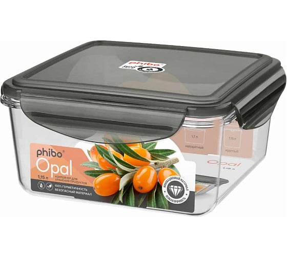 Изображение товара Контейнер для продуктов герметичный Phibo "opal" квадратный 1,15л (черный) 433147213