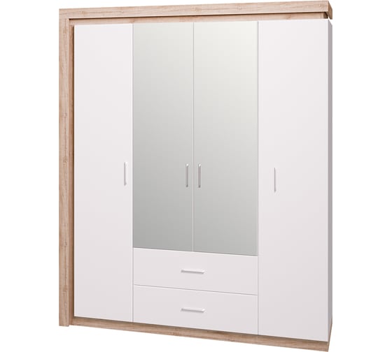 Изображение товара Шкаф для одежды Арника Люмен (16) с ящиками, 4-х дверный, с зеркалом, белый снег 00-00012810