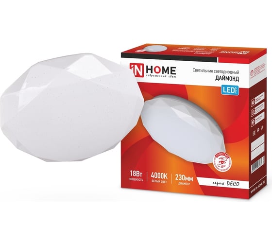 Изображение товара Светодиодный светильник IN HOME серии DECO, 24Вт, 230В, 6500К, 1560лм, 300мм, ДАЙМОНД 4690612033693
