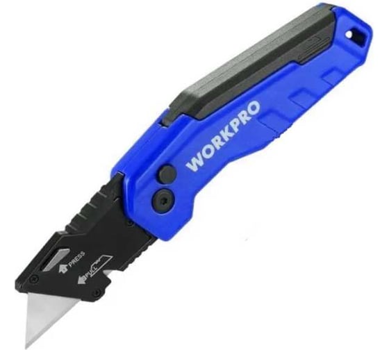 Изображение товара Нож алюминиевый складной WORKPRO быстрое открытие, синий WP211025
