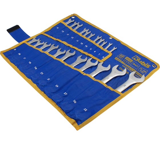 Изображение товара Набор комбинированных гаечных ключей KUBIS 6-10, 10-13, 13-19, 21, 22, 24, 27, 30, 32 мм, 31CrV3, DIN 311 22 шт. 03-01-1022