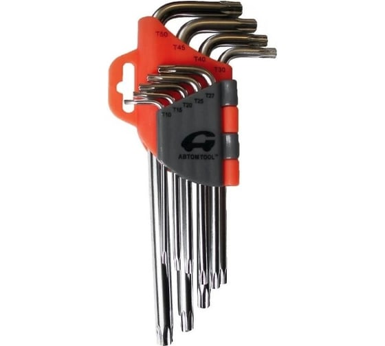 Изображение товара Набор ключей ABTOMTOOL РROFFI Torx, 9 пр, DIN3124, CrV, L-обр, с отверстием, средние 56309 L