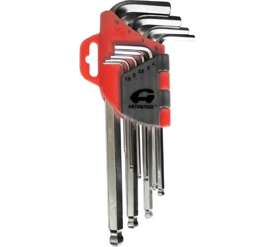 Изображение товара Набор шестигранных ключей ABTOMTOOL РROFFI 9 пр, с шаром, DIN3124, CrV, средние 56209 LB