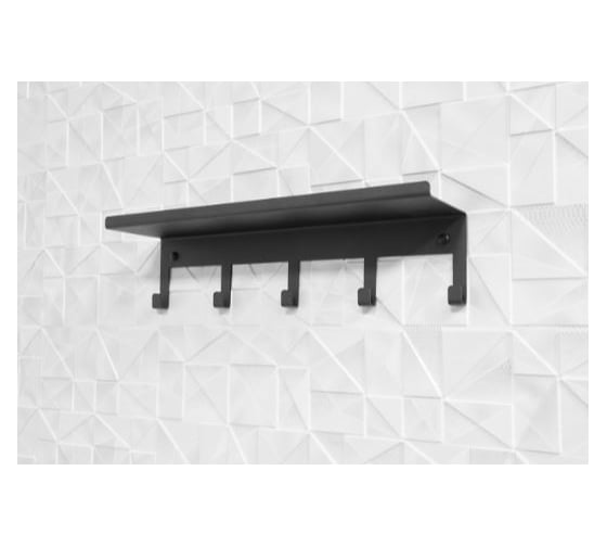 Изображение товара Полка с 5-ю крючками FORMAT для ванной комнаты, черная (сталь) AFM.HAN.S005