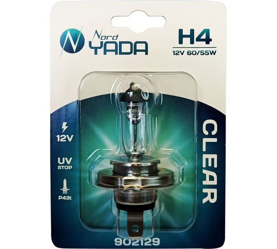 Изображение товара Лампа Nord-Yada H4 12V 60/55W P43t CLEAR 1шт, блистер TM Nord YADA 902129