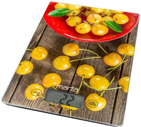 Изображение товара Кухонные весы MARTA MT-1634 желтая черешня, сенсор, встроенный термометр 36056