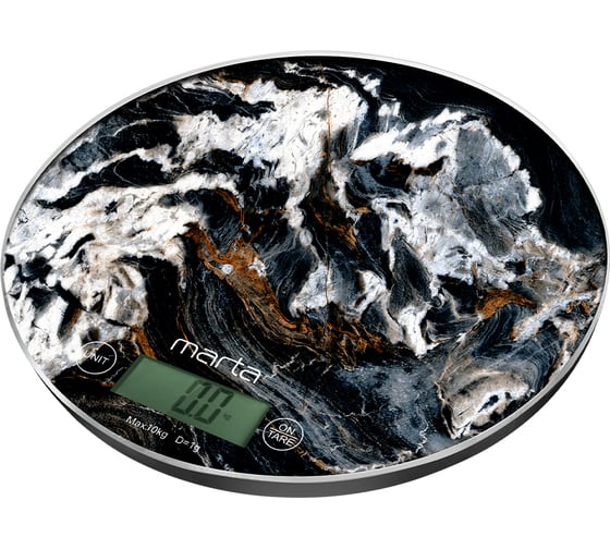 Изображение товара Кухонные весы MARTA MT-1635 черно-белый мрамор, сенсор, встроенный термометр 41185