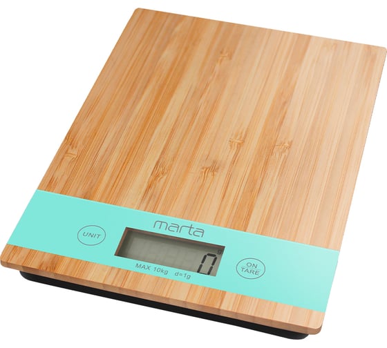 Изображение товара Кухонные весы MARTA MT-1639 ментол бамбук, сенсор, встроенный термометр 41179