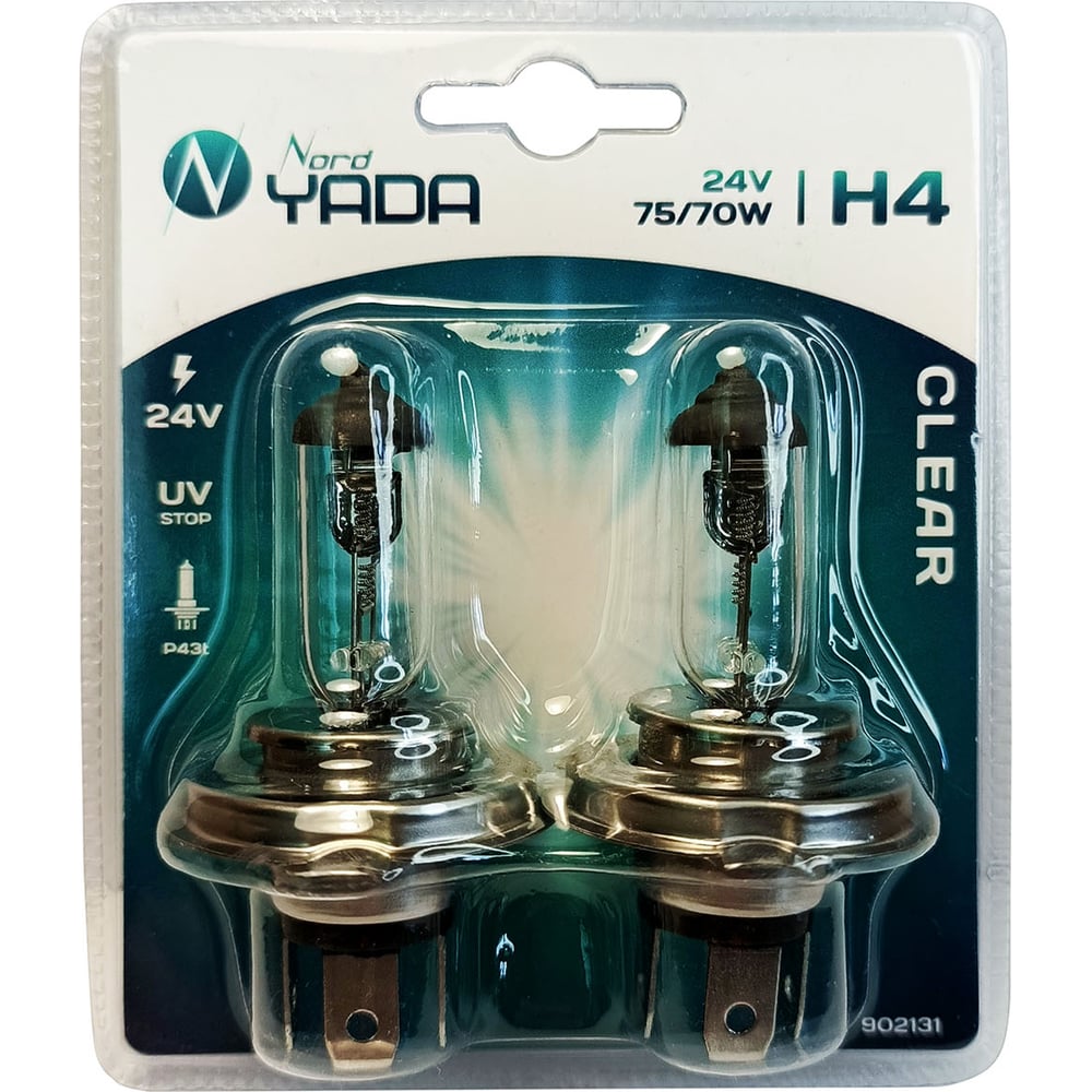 Изображение товара Лампа Nord-Yada H4 24V 75/70W p43t CLEAR 2шт, блистер TM Nord YADA 902131 Изображение товара Лампа Nord-Yada H4 24V 75/70W p43t CLEAR 2шт, блистер TM Nord YADA 902131