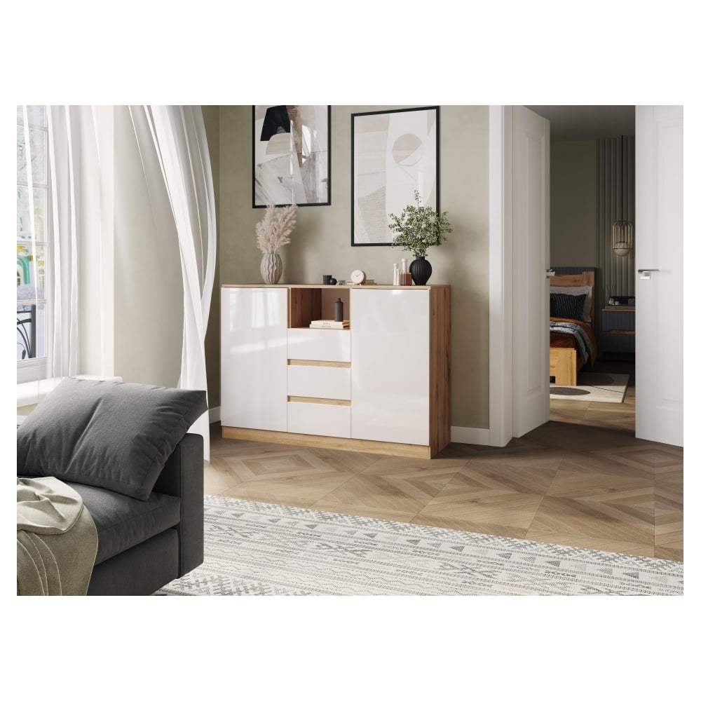 Изображение товара Комод Woodville Маллоу-2 дуб вотан белый глянец современный стиль