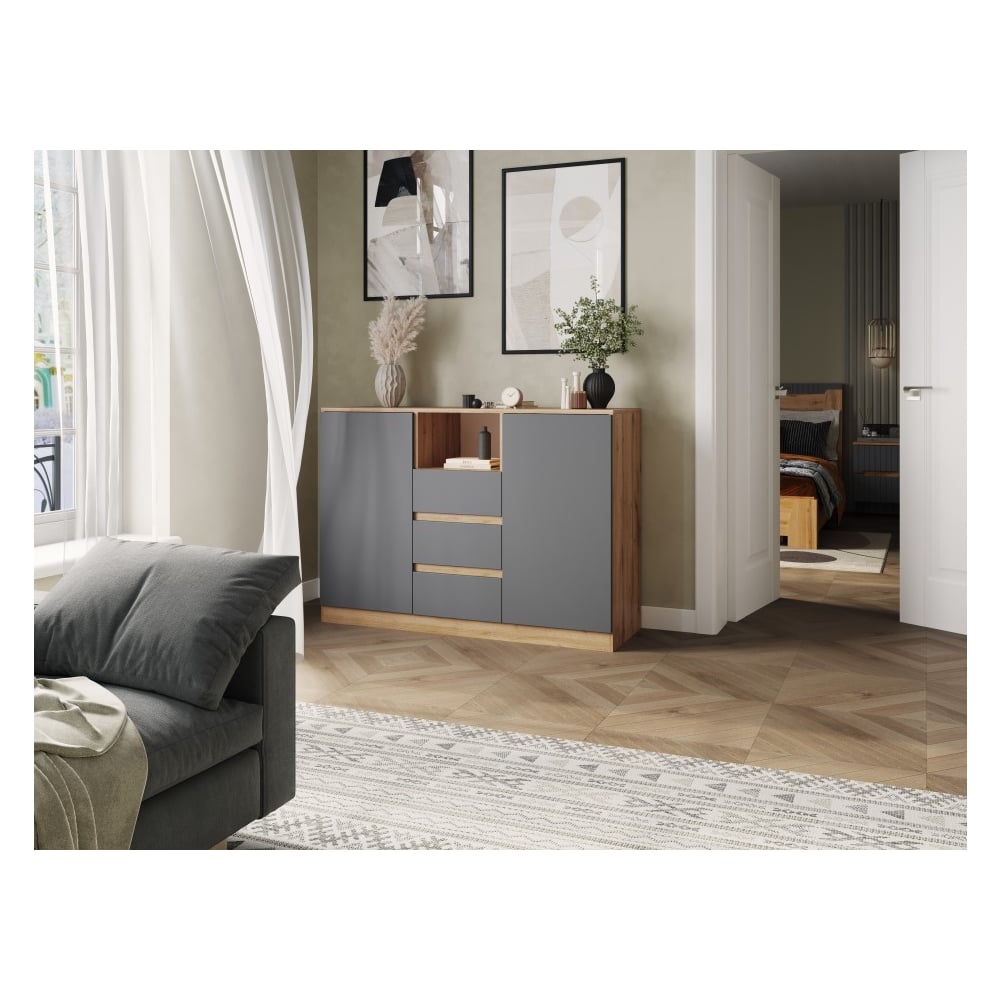 Изображение товара Современный комод Woodville Маллоу-2 дуб вотан глянцевый графит