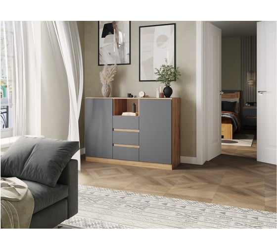 Изображение товара Комод Woodville Маллоу-2 дуб вотан/графит софт 563536