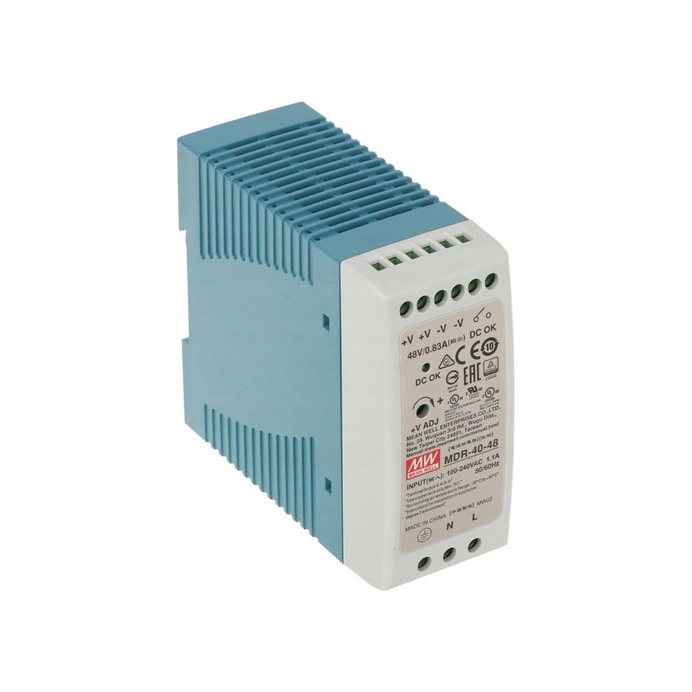 Изображение товара Источник питания Mean Well MDR-40-48, 48 В, 40 Вт, монтаж на DIN-рейку Изображение товара Источник питания Mean Well MDR-40-48, 48 В, 40 Вт, монтаж на DIN-рейку