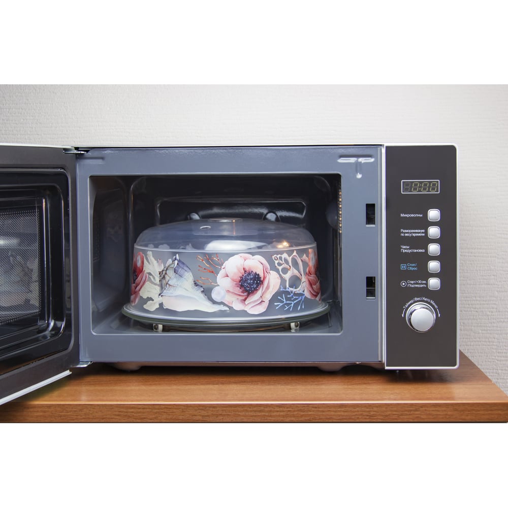 Изображение товара Крышка для СВЧ-печи IDEA ДЕКО D 245мм (Маки) прозрачная пластиковая