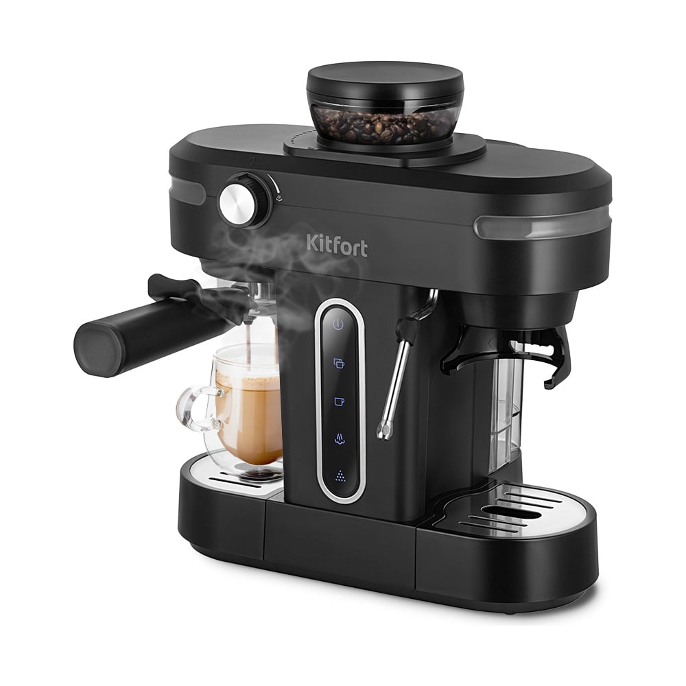 Изображение товара Кофейная станция Kitfort КТ-7375 с режимами эспрессо и капучино черный
