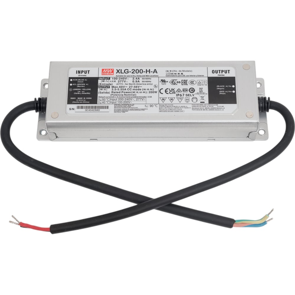 Изображение товара LED-драйвер Mean Well XLG-200-H-A 200 Вт IP 67 защита надежный AC-DC