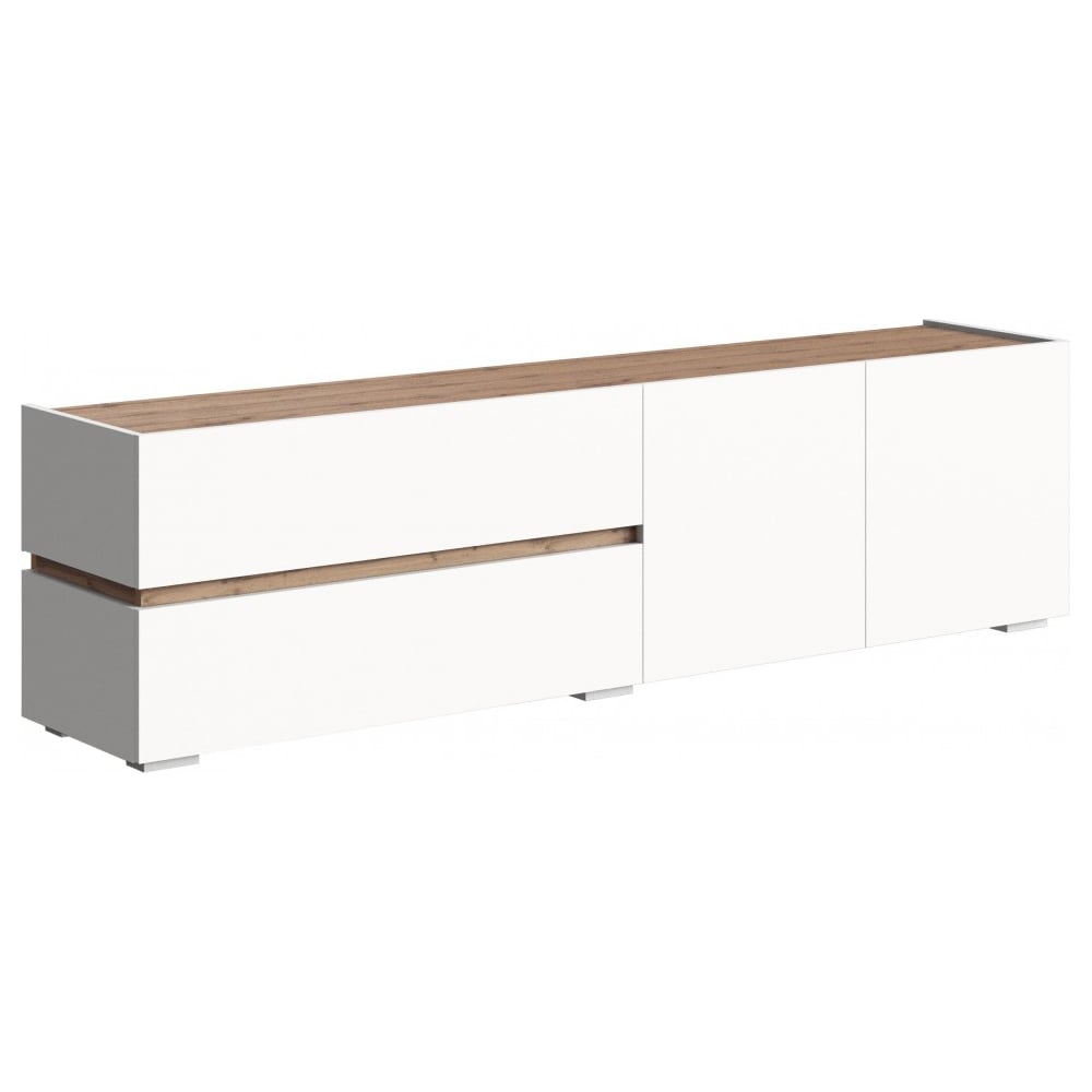 Изображение товара ТВ-тумба Woodville Атлон белый и дуб вотан, 1800 мм, 4 ящика, глянцевая
