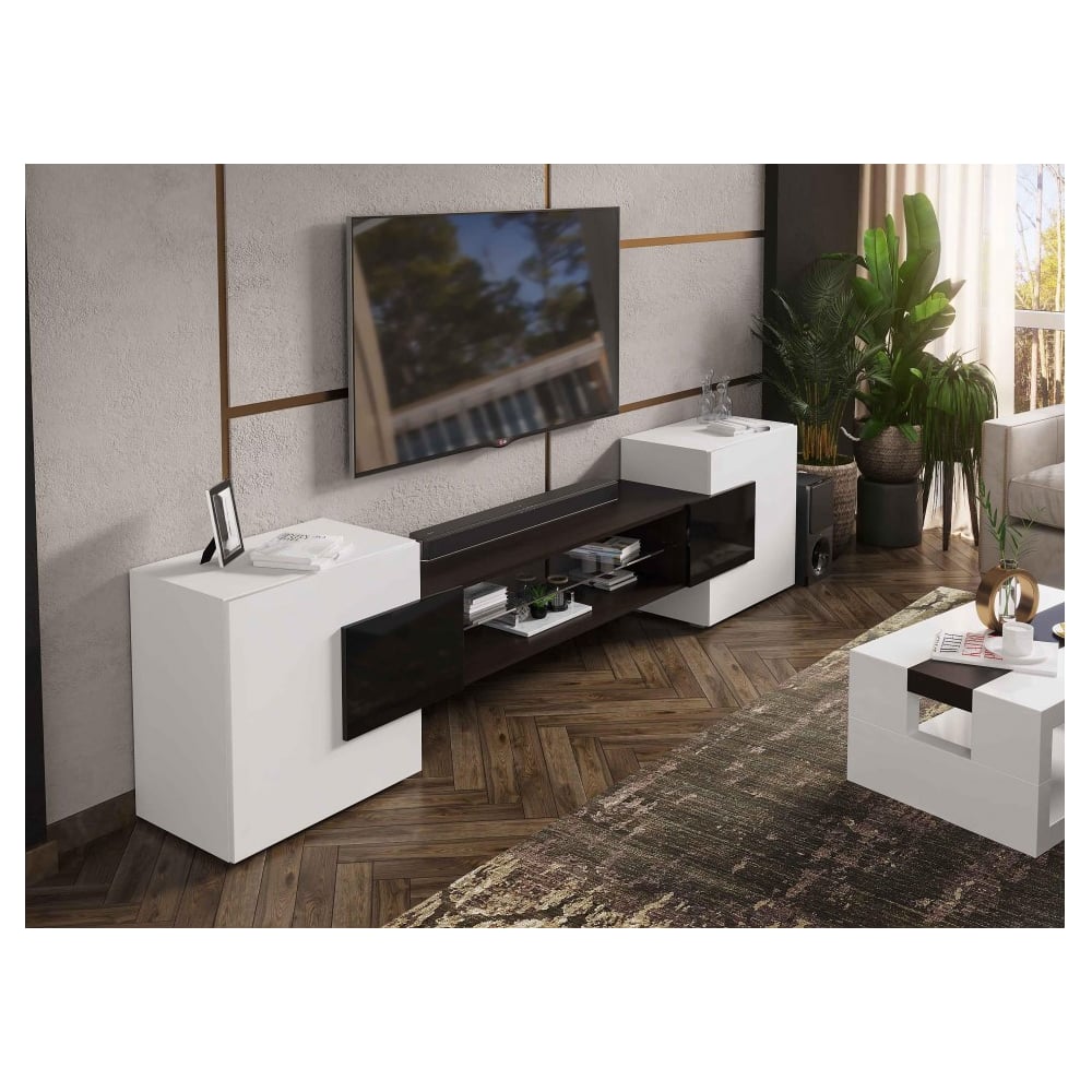 Изображение товара ТВ-тумба Woodville Лисмор белый черный глянец 2540x620x390 мм