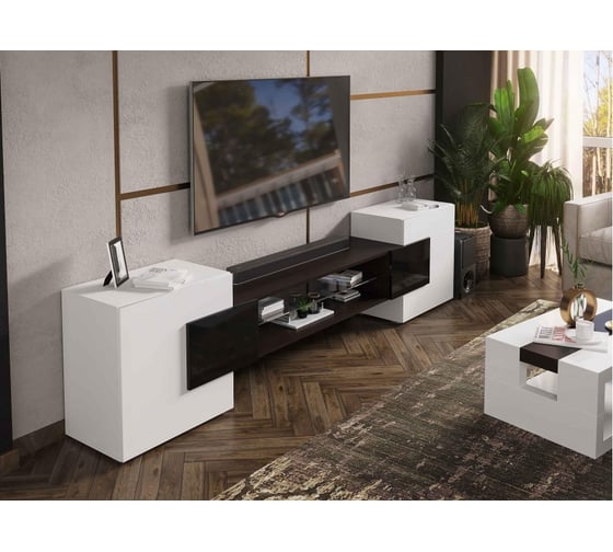 Изображение товара ТВ-тумба Woodville Лисмор белый/черный глянец 563526