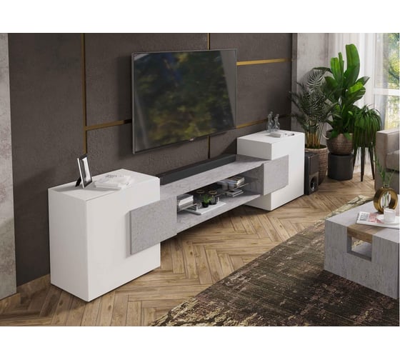 Изображение товара ТВ-тумба Woodville Лисмор белый/бетон светлый 563524